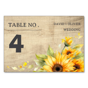 Rustic Sunflower And Wooden Background Wedding  Table Number