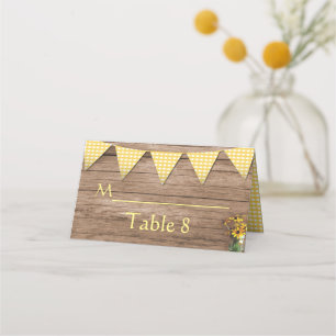 Rustic Sunflower and yellow gingham wedding Place Card