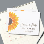 Rustic Sunflower Announcement Postcard<br><div class="desc">Sunflowers are a symbol of loyalty and longevity!
What better flower to have when asking family and friends to save your wedding date?
This modern and simple card features an original watercolor painting of a yellow sunflower on a white background with dark brown text.</div>