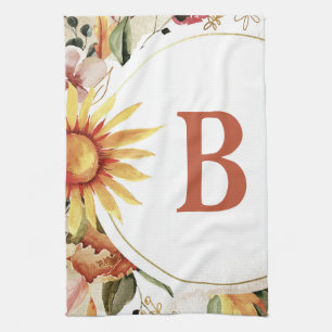Rustic Sunflower Autumn Monogram Kitchen Towels
