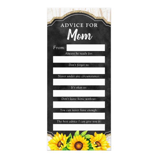 Rustic Sunflower Baby Shower Advice Game Card (Front)