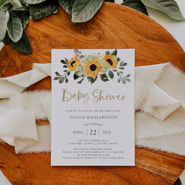 Rustic Sunflower | Baby Shower and Gold Script Invitation (Creator Uploaded)