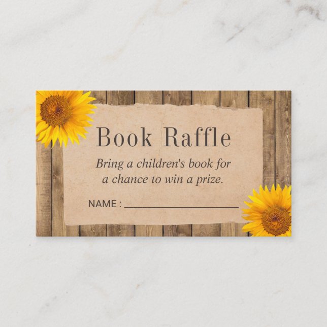 Rustic Sunflower Baby Shower Book Raffle Tickets Enclosure Card (Front)