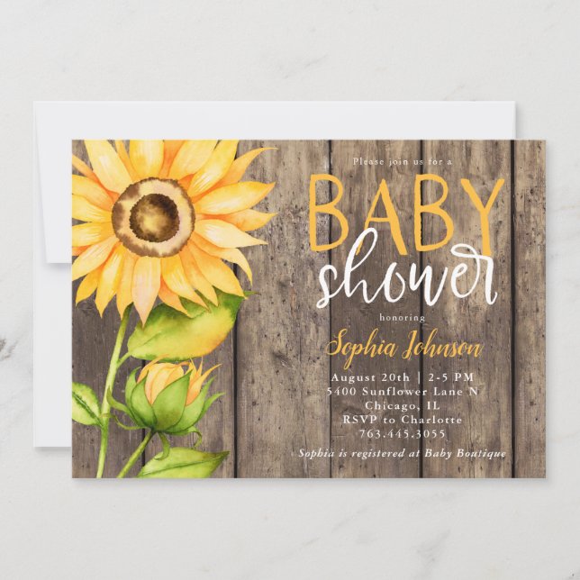 Rustic Sunflower Baby Shower Invitation (Front)