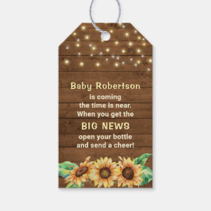 Rustic Sunflower Baby Shower Mini Bottle Favour Gift Tags