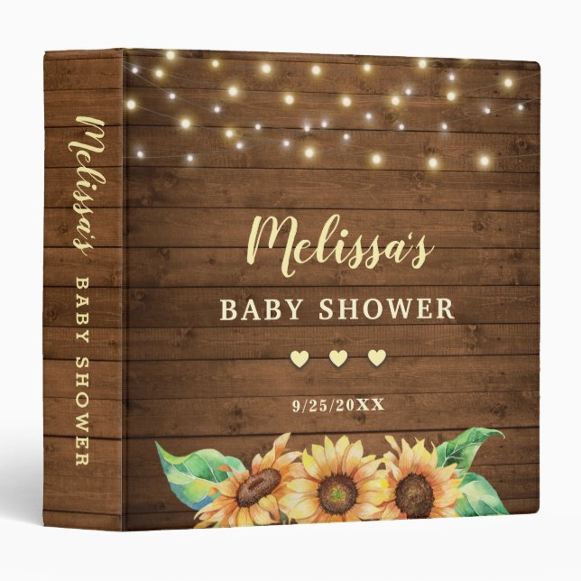 Rustic Sunflower Baby Shower Photo Memory Keepsake Binder (Front/Spine)