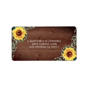 Rustic Sunflower Babys Breath Wood Wedding Label
