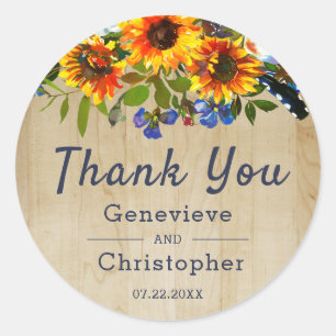 Rustic Sunflower Barn Wood Engagement Party Classic Round Sticker