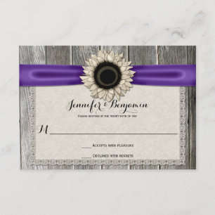Rustic Sunflower Barn Wood Lace Puple Ribbon RSVP