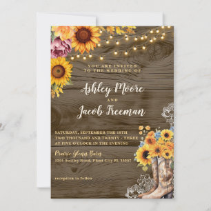 Rustic Sunflower Barn Wood Wedding Invitation