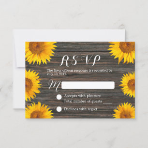 Rustic Sunflower Barn Wood Wedding RSVP Card