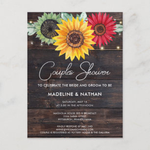 Rustic Sunflower Barnwood Couples Shower Invite Postcard