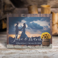 Rustic Sunflower Barrel Wedding Photo Thank You