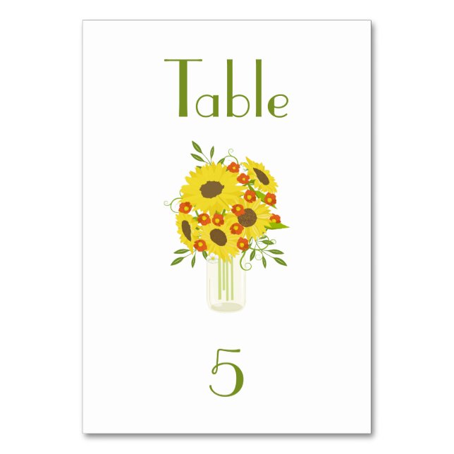 Rustic Sunflower Beauty Wedding Table Number (Front)