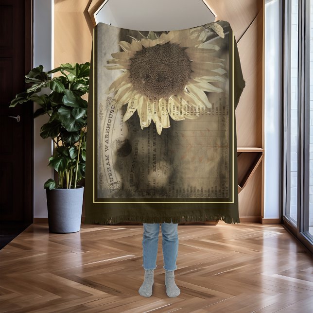 Rustic Sunflower Bee Farm Ephemera Throw Blanket (Creator Uploaded)