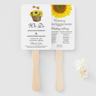Rustic Sunflower & Bee Wedding Program  Hand Fan