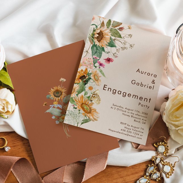 Rustic Sunflower Beige Engagement Party Invitation (Creator Uploaded)