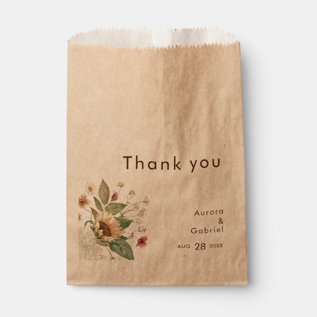 Rustic Sunflower Beige Modern Wedding Favour Bag (Front)