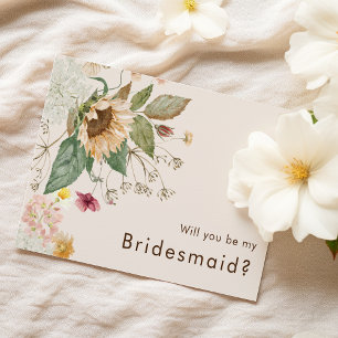 Rustic Sunflower Beige Wedding Bridesmaid Proposal Invitation
