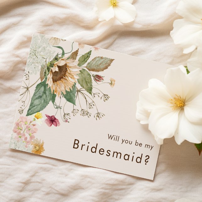 Rustic Sunflower Beige Wedding Bridesmaid Proposal Invitation (Creator Uploaded)