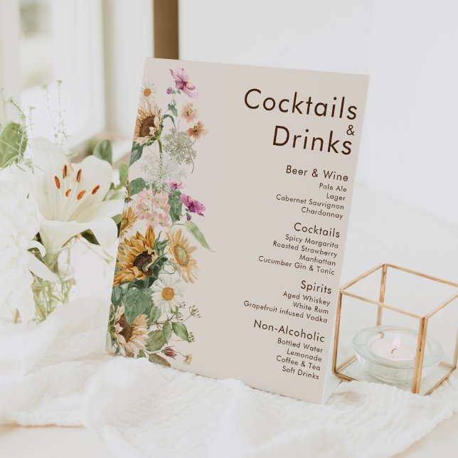 Rustic Sunflower Beige Wedding Drinks Bar Sign (Creator Uploaded)