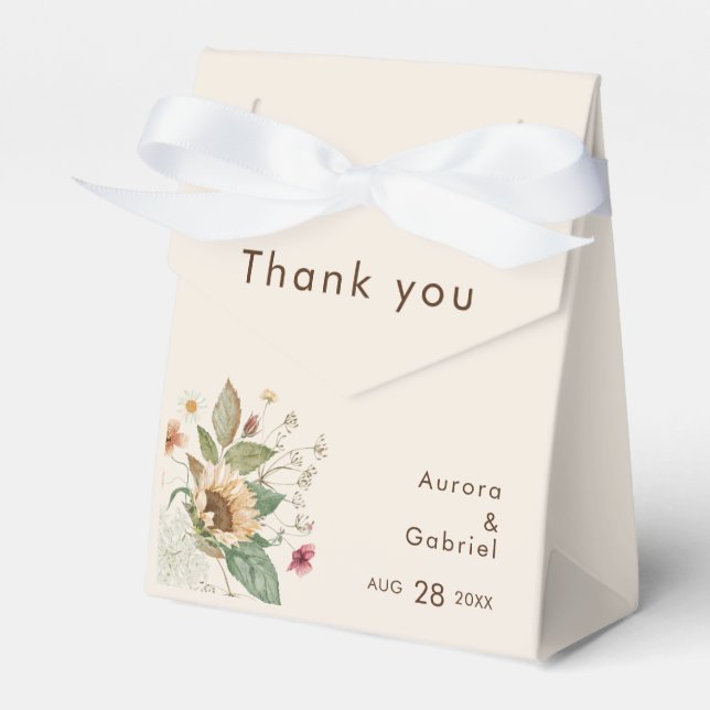 Rustic Sunflower Beige Wedding Thank You Favor Box (Front Side)