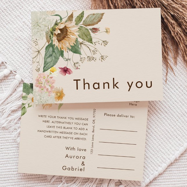 Rustic Sunflower Beige Wedding Thank You Postcard (Creator Uploaded)