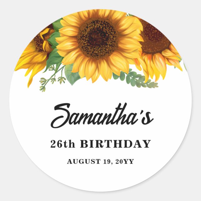 Rustic Sunflower Birthday Classic Round Sticker (Front)