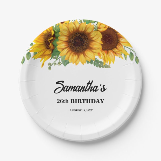 Rustic Sunflower Birthday Paper Plate (Front)