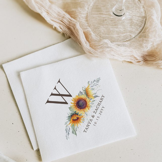 Rustic Sunflower Bloom Custom Monogram Napkin (Creator Uploaded)