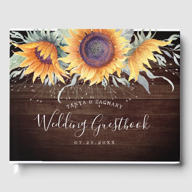 Rustic Sunflower Bloom | Wedding Guest Book (Front)
