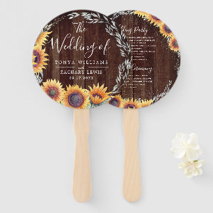 Rustic Sunflower Bloom Wedding Program Hand Fan