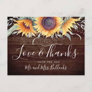 Rustic Sunflower Bloom   Wedding Thank You Postcard