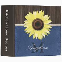 Rustic Sunflower Blue Country 2" Recipe Binder