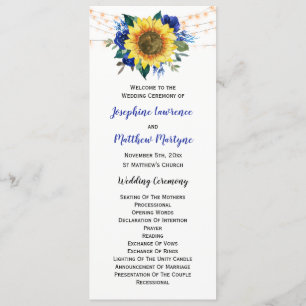 Rustic Sunflower Blue Floral Lights Wedding Program
