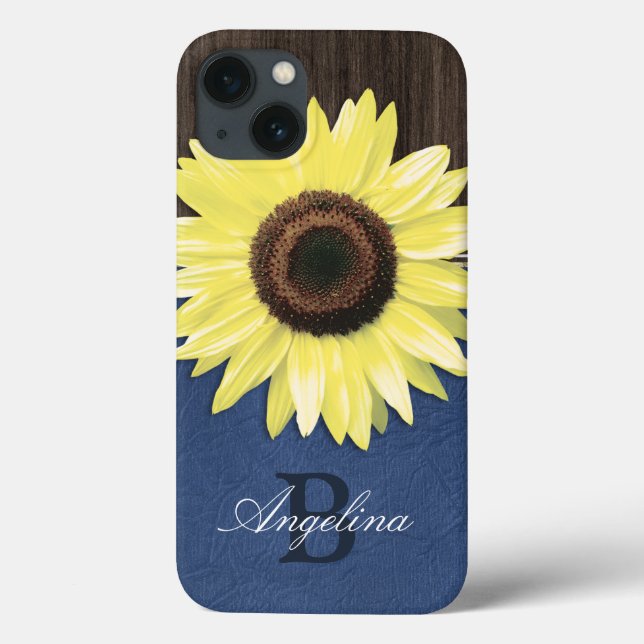 Rustic Sunflower Blue Personalized iPad Air Case (Back)