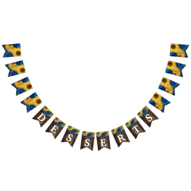 Rustic Sunflower Blue Roses Dessert Table Bunting Flags (All)