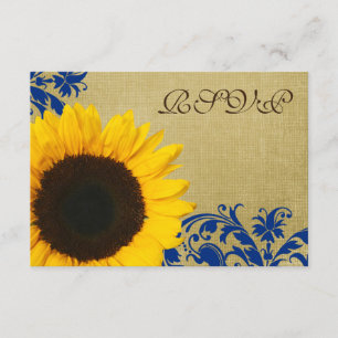 Rustic Sunflower Blue Swirls Wedding RSVP