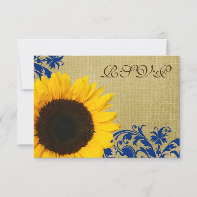 Rustic Sunflower Blue Swirls Wedding RSVP (Front)