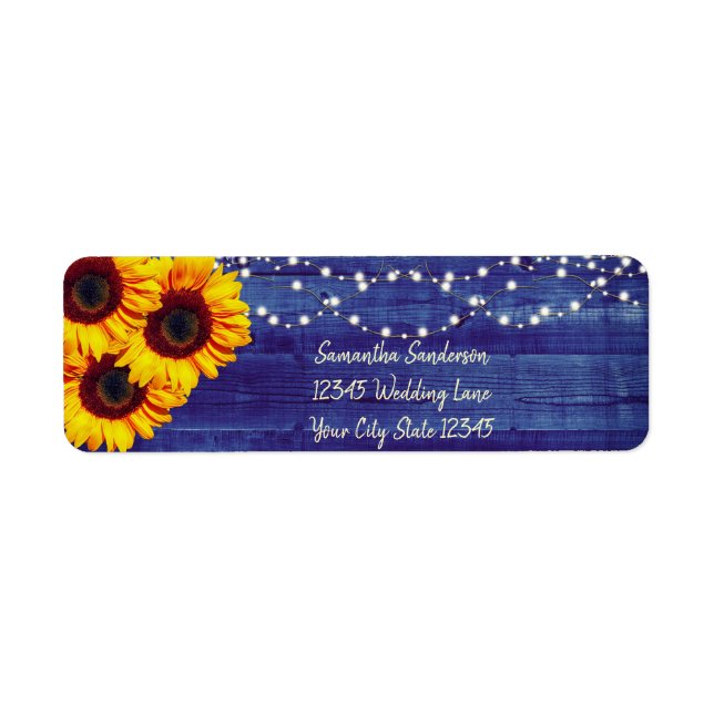 Rustic Sunflower Blue Wood Return Address (Front)