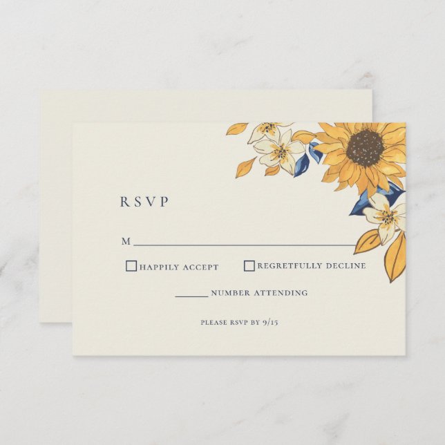 Rustic Sunflower Blue Yellow Wedding RSVP Card (Front/Back)