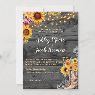 Rustic Sunflower Boots Barn Wedding Invitation