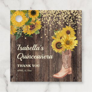 Rustic Sunflower Boots Quinceañera 15th Thank You Favour Tags