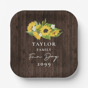 Rustic Sunflower Bouquet Family Fun Day Paper Plate