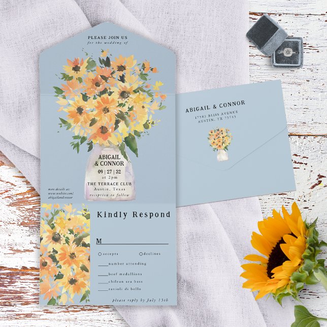 Rustic Sunflower Bouquet Watercolor All In One Invitation (Creator Uploaded)