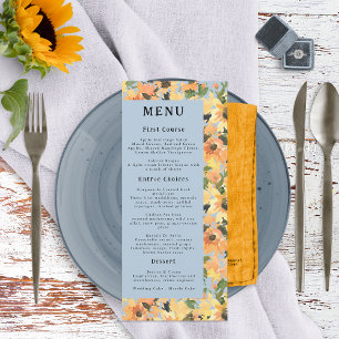 Rustic Sunflower Bouquet Watercolor Menu