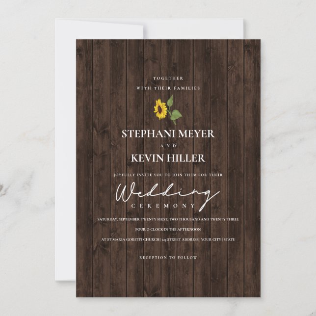 Rustic Sunflower Bouquet Wedding Invitation (Front)