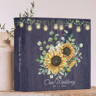 Rustic Sunflower Bouquet Wooden Wedding Album Binder