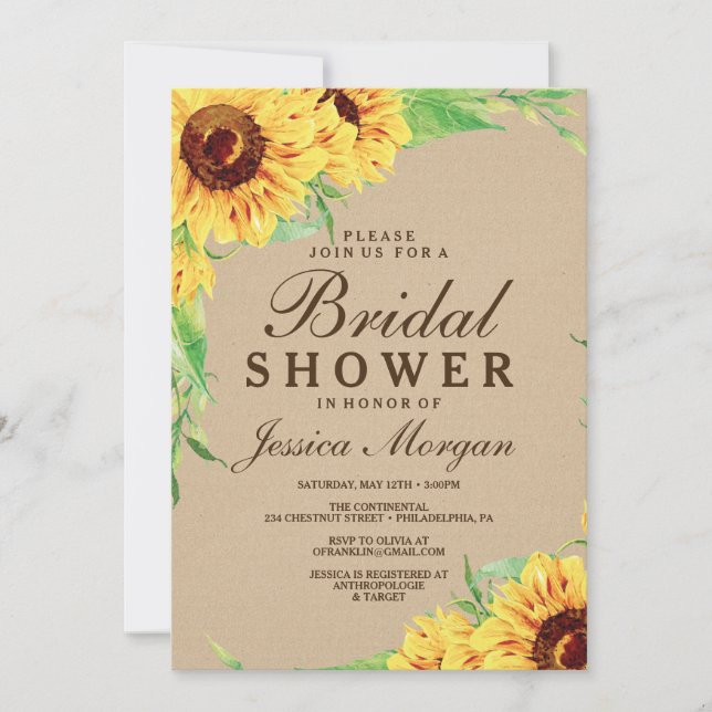 Rustic Sunflower Bridal Shower Invitation (Front)