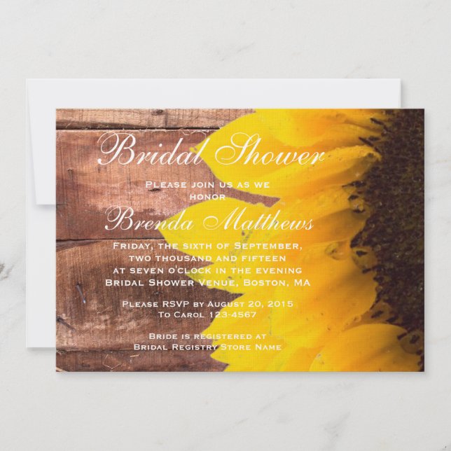 Rustic Sunflower Bridal Shower Invitation (Front)